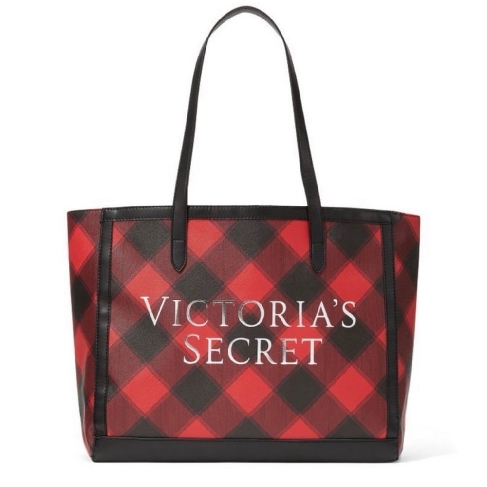 VICTORIA'S SECRET VS TOTE BAG PLAID RED BLACK CARRY ALL PURSE